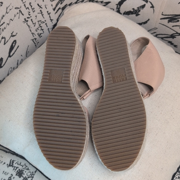 Eileen Fisher Agnes Espadrille Wedge Sandals Beige Leather Open Toe 9.5 - Picture 8 of 16